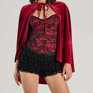 Red and Black Lace Corset with Cape